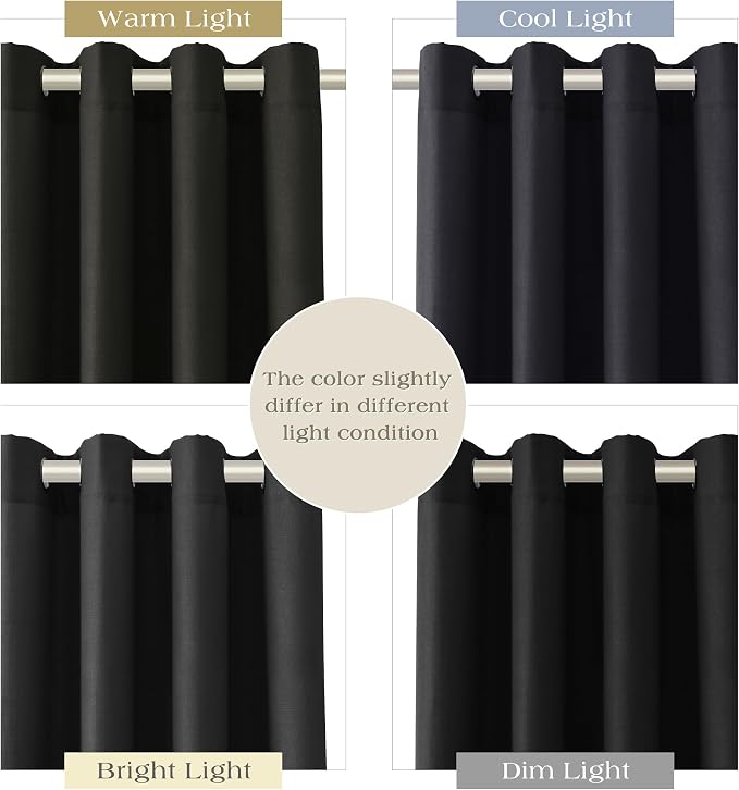 Black Linen Curtains 90 Inch Long for Living Room Bedroom Modern Rustic Elegant Minimalist Sunlight Filtering Curtain Grommet Textured Semi Sheer Window Drapes for Dining Room Office 52X90, 2 Panel