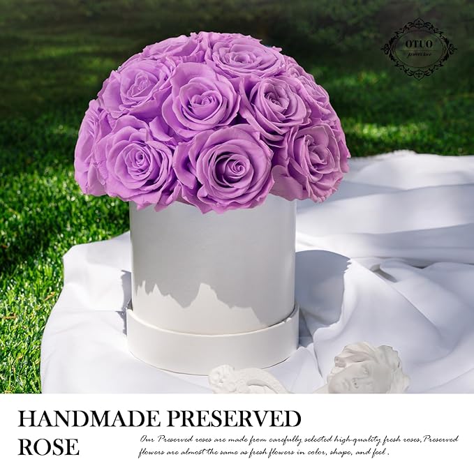 18 Preserved Roses in Round Dome Shape, Mother's Day Real Forever Flowers Rose Box, Eternal Rose Gift for Her Women Girl Friend Wife, Flower Gift for Valentines Day(Purple)