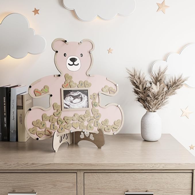 The Real Bossy Baby - Large Teddy Bear Guest Book Frame Keepsake for Baby Shower - Gender Reveal - Birthday - Premium Wood Shadow Box Display - Unique Gift Ideas - Luxury Personal Nursery Decor - Ultrasound Frame - We Can Bearly Wait Theme - Includes W...