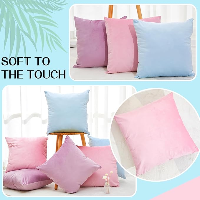 Berlune 6 Pcs Velvet Throw Pillow Covers 18" x 18" Decorative Cushion Cases Soft Pillowcase for Graduation Coquette Party Accessories Couch Sofa Bed Chair Home Decor, No Inserts (Pastel Colors)