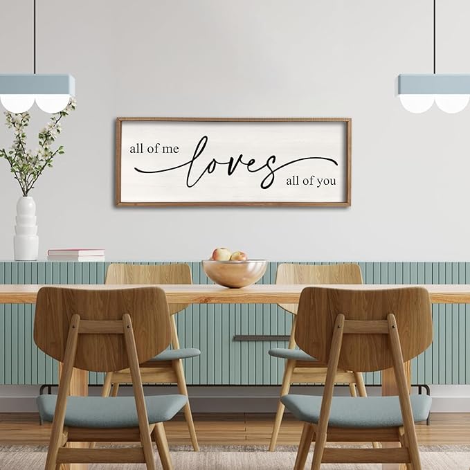 Master Bedroom Above Over Bed Wall Decor All Of Me Loves All Of You sign 40''×15'' Love Quotes Large Vintage Framed Wood Plaque Farmhouse Romantic Modren Wall Hanging Art (Wood White)