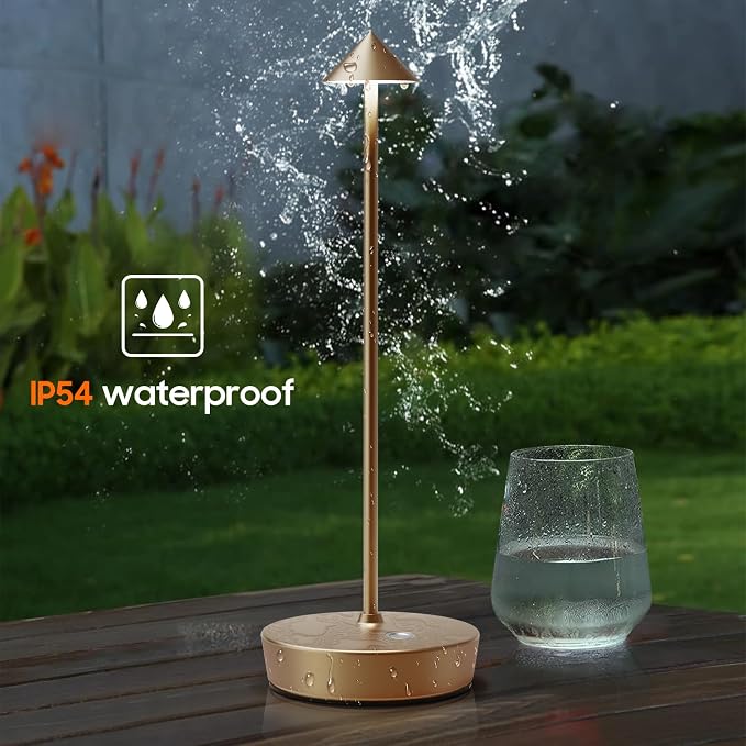 Set of 2 Rechargeable Cordless Table Lamp,6000mAh LED Battery Operated Desk Lamp Touch 3 Color Dimming Portable Outdoor Waterproof Table Light for Patio/Restaurant/Dining/Home (Bronze)