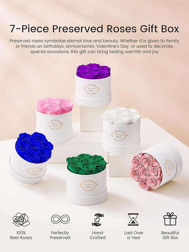 Beaulasting Long Lasting Preserved Roses in a Box Last a Year Forever Flowers for Her Mom Wife Anniversary Birthday (Round White Box, Dusty Pink)