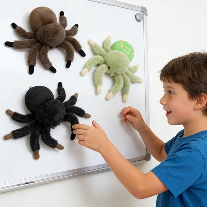 MorisMos 3 Pack Magnetic Foot Spiders Plush, Cuddly Adorable Spider Stuffed Animal Toys Set, Perfect Fun Gifts for Kids, Boys, Girls, Decoration, 8 Inch
