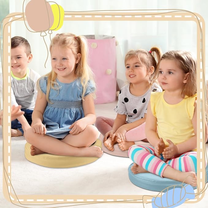 Juexica 4 Pcs Extra Thick Flexible Seating Floor Cushions Assorted Colored Pillow Floor Cushions for Classroom Soft Flexible Seating for Learning Sitting Office School Chair (Boho Colors,Round)