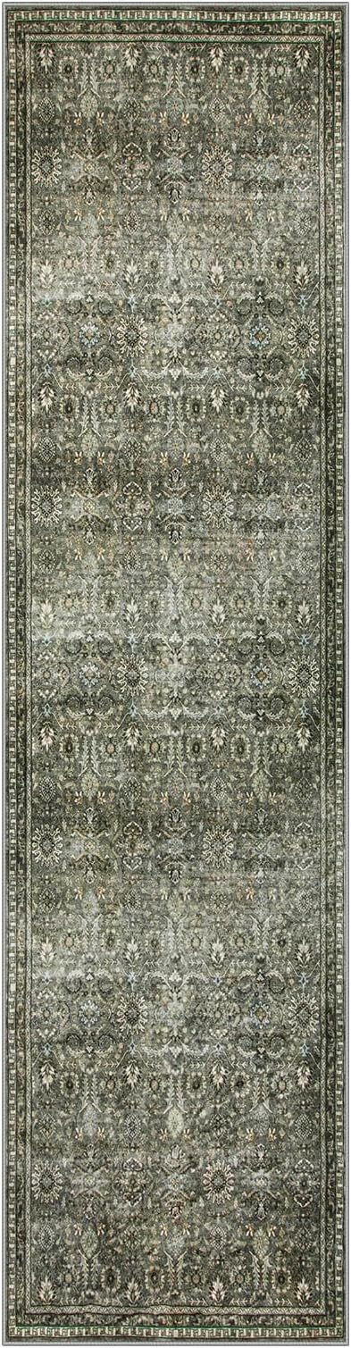 Lahome Dark Green Runner Rug Non Slip, 2x10 Runner Rug for Hallway Kitchen | 10ft Rubber Backed Non Slip Non Shedding Carpet for Entryway Back Sliding Door