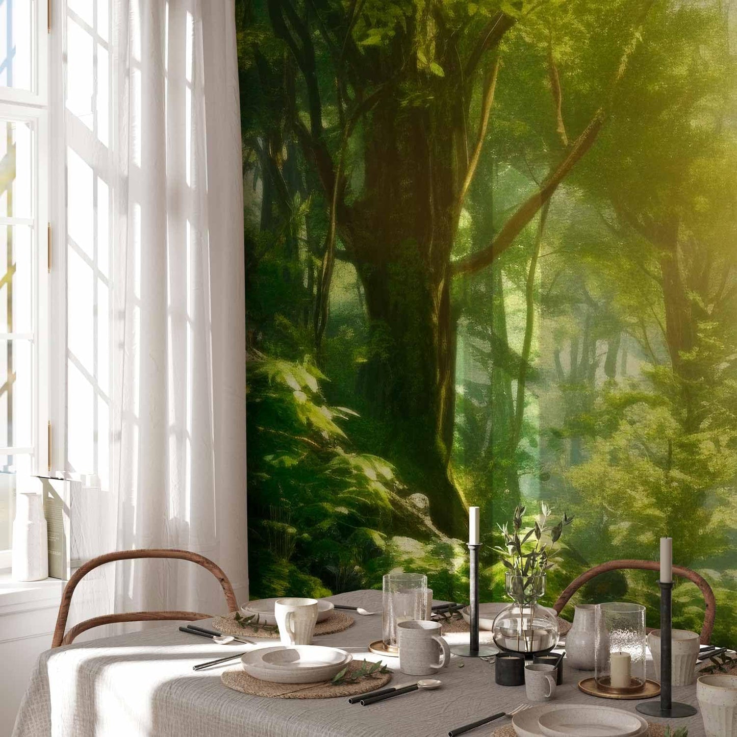 artgeist Wall Mural Forest 216x98 in - XXL Non-Woven Corner Wallpaper Fleece Angle Wall Decor Photo Print Picture Mashrooms Story Flowers Butterfly Forestc-B-10181-a-a