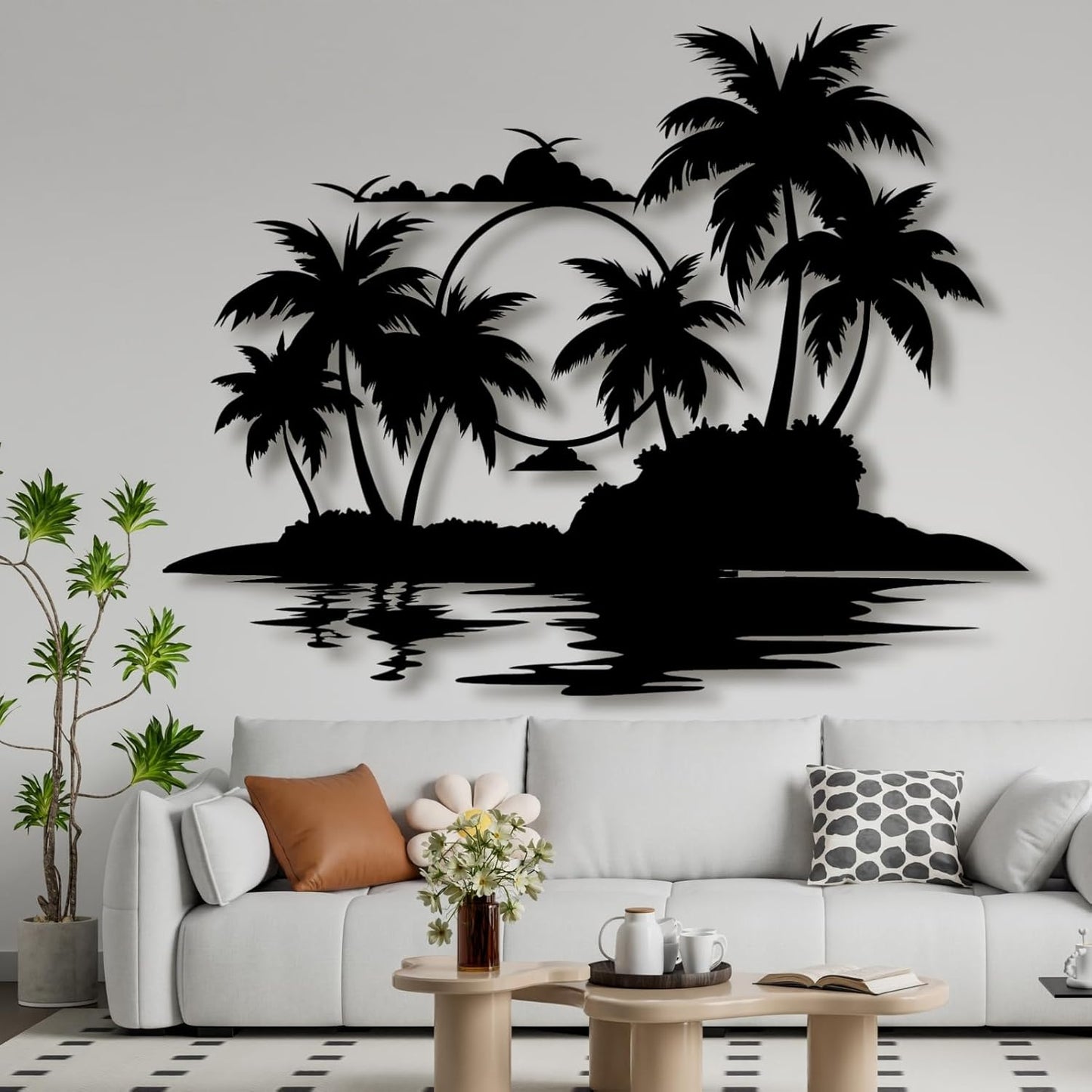 Palm Tree Metal Wall Decor,Palm Tree Metal Wall Art,Metal Palm Tree,Metal Palm Tree Wall Decor,Tropical Metal Wall Art,Beach Wall Decort,Metal Wall Decor (style 2,white,30 L" x 23 W" / 76 x 60 cm)
