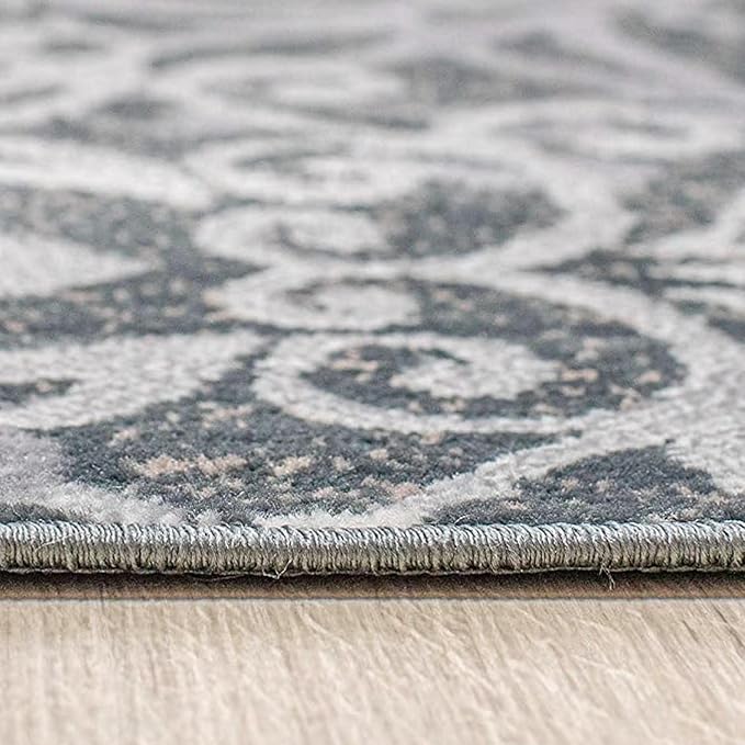 Superior Indoor Runner Rug, Jute Backed, Perfect for Entryway, Office, Living/Dining Room, Bedroom, Kitchen, Hardwood Floor, Floral Scroll Decor, Leigh Collection, 2' 7" x 8', Slate