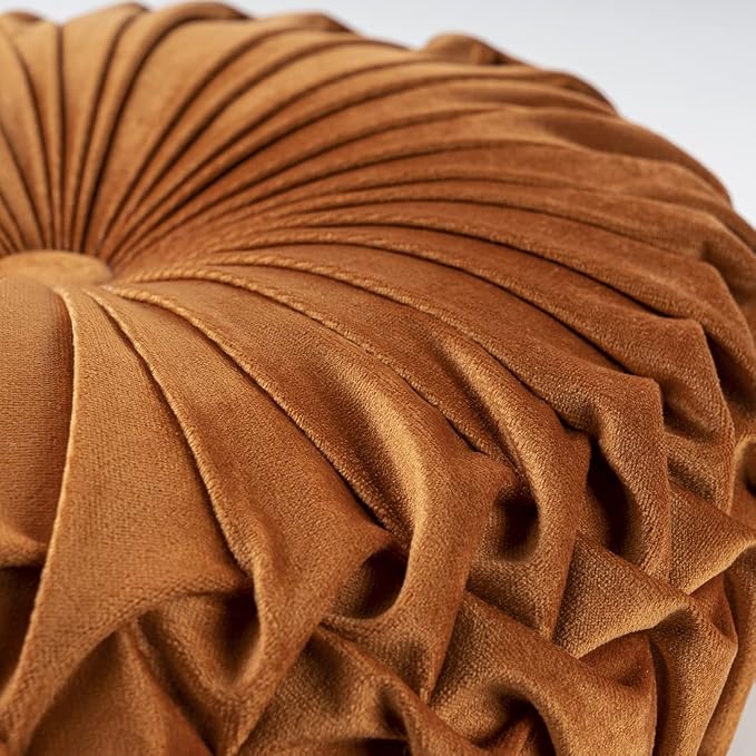 vctops Orange Fall Velvet Seat Cushions Round Floor Pillows Thicken Chair Cushions Pleated Chair Pads Seat Pad Throw Pillows for Bedroom Living Room (Orange,Diameter 15")