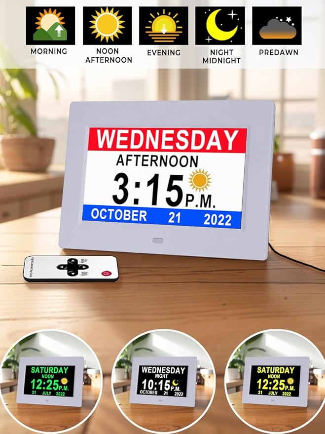 Upgraded Voice-Talking Dementia Clock with Date Time, 27 Alarms Custom Reminders, Sleep Trainer, Large Numbers, Auto DST, 10 Levels Night Dimmer, Digital Calendar Clock for Elderly, with 1.5M Adaptor