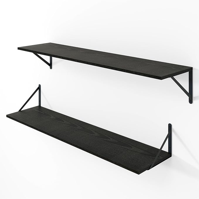Vivelove Black Deep Floating Shelves for Wall, 36W x 8D Wood Wall Shelves Set of 2, Wide Floating Bookshelf for Living Room, Kitchen, Office, Bedroom and Decor Storage, with Metal Bracket - Black