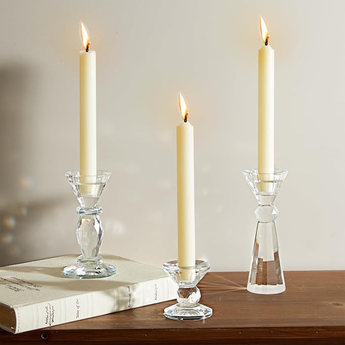 DN DECONATION Glass Candle Holder 3 Pcs, Clear Crystal Candlestick Holders | Tealight Candle Holders, Aesthetic Home Decor for Table Centerpiece, Wedding Decorations, Housewarming Gift, Living Room