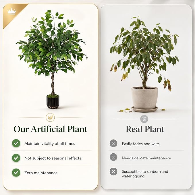 4ft Artificial Ficus Tree with Weighted Base – Faux Silk Floor Plant for Home, Office & Corner Decor