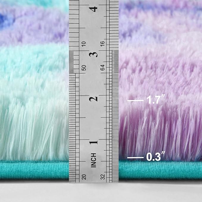 Deerhoo Large Shag Area Rugs 6 x 9, Tie-Dyed Plush Fuzzy Rugs for Living Room, Ultra Soft Fluffy Furry Rug for Bedroom, Indoor Carpet Nursery Rugs for Kids Room Home Decor, Rainbow