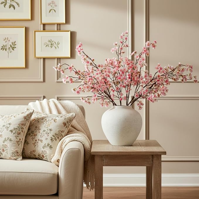 Pink Cherry Blossom Branches – 6 Pcs 33.5" Long Stem Artificial Flowers for Tall Vase, Faux Silk Spring Decorations for Home, Realistic Fake Pink Flowers for Bedroom & Wedding Centerpiece Decor