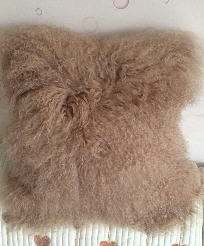 Seek4comfortable Mongolian Tibetan Lamb Fur Throw Pillow Cushion Cover Pillowcase,Khaki (16"x16")