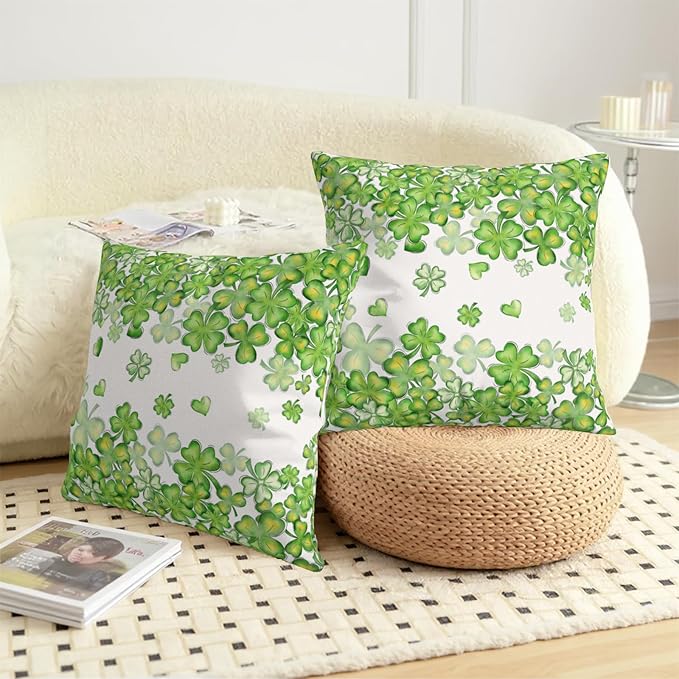 St Patricks Day Pillow Covers Clover Shamrock Throw Pillow Covers 18x18 Set of 2 Lucky Charms Outdoor Pillow Cases St Patricks Decorations for Home Sofa Couch Martch Holiday