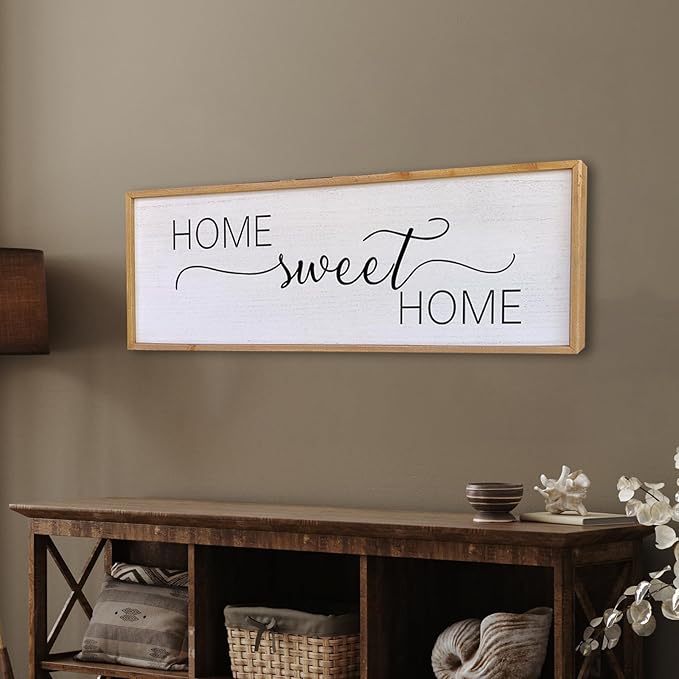 Home Sweet Home Sign Wall Decor 40”X15” Master Family Room Above Bed Beautiful Living Room Above Couch Sign Large Rustic Farmhouse Wood Framed Entryway Hanging Wall Art Decoration (Wood)