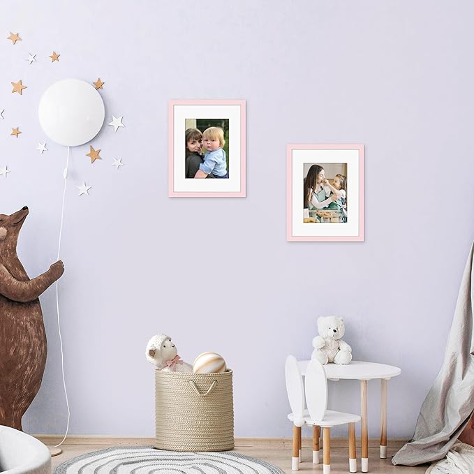 Picrit 8.5x11 Picture Frame Set of 12, Display 6x8 with Mat or 8.5 x 11 without Mat, Photo Frames for Wall Mounting or Table Top Display, Pink