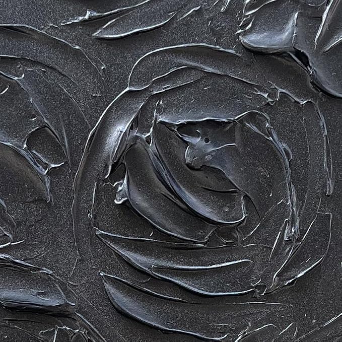 NANKAI Art Hand-Painted Black Rose Texture Abstract Art Oil Painting, Modern Style Abstract Wall Decoration, Three-Dimensional Simple Black Flower Texture Relief, Vertical Painting 36x24 inches