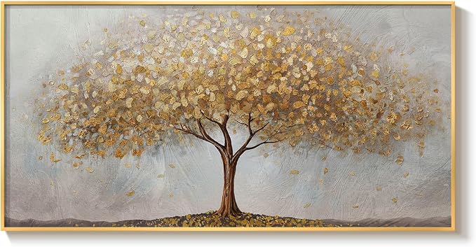 Gold Framed Tree of Life Wall Art, Large Modern Canvas Prints Paintings Artwork for Walls, Luxury Golden Big Tree Pictures for Living Room Bedroom Dining Room Fireplace Office Wall Decor, 48x24