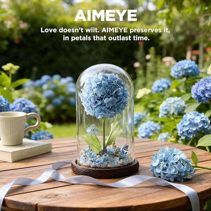 Forever Hydrangeas in Glass Dome,Forever Preserved Flowers Gifts Mothers Day Birthday for Grandma Women Mom Wife,Fresh Flowers for Delivery/Blue Hydrangea