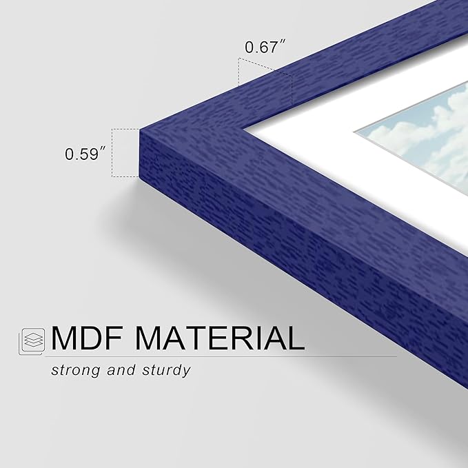Picrit 11x17 Picture Frame Set of 12, Display 8x12 with Mat or 11x17 without Mat, Photo Frames for Wall Mounting Display, Navy Blue