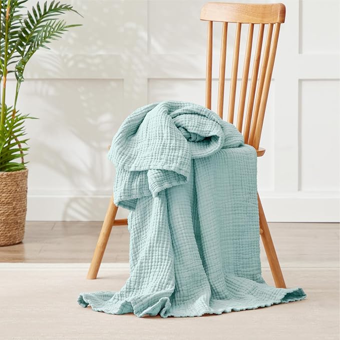 100% Cotton Muslin Blanket 50"x 60", 6 Layers Breathable and Lightweight Cotton Throw Blankets for Couch, Soft Cooling Summer Gauze Blanket for Adults All Season, Mint