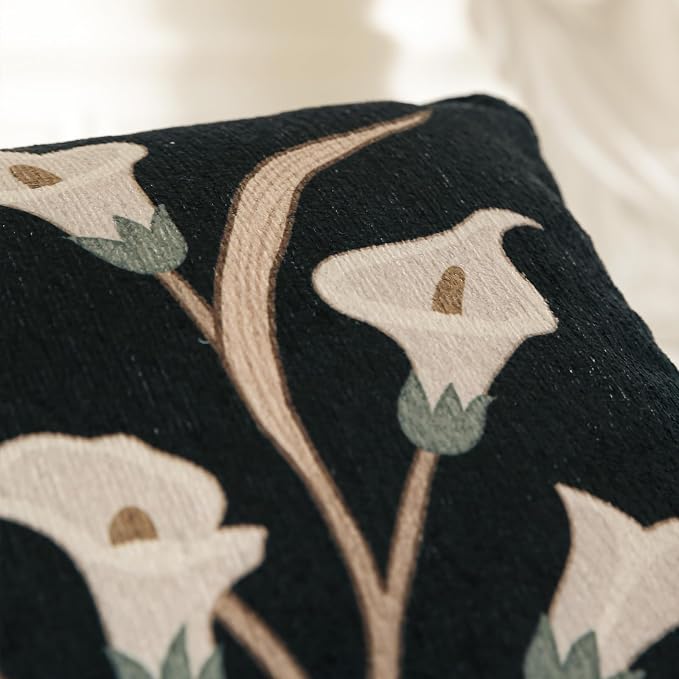 bilin gaier Designer Vintage Linen Throw Pillow Cover,18"x18"-Callalily B | Elegant Square Pillow Cover,Concealed Zipper Design,White Floral Pattern,Sofas,Bedroom,Living Room,Lounge Chairs