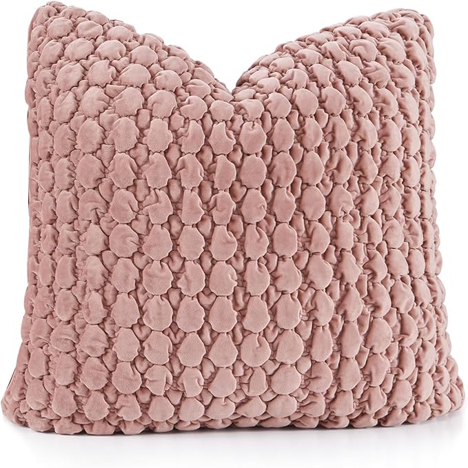 Pillow Cover 24x24 1 Piece Velvet Euro Sham Decorative Farmhouse Pillowcase Boho Square Cushion Covers Soft Bubble Texture for Couch Sofa Bed Bedroom Car Living Room,Pink