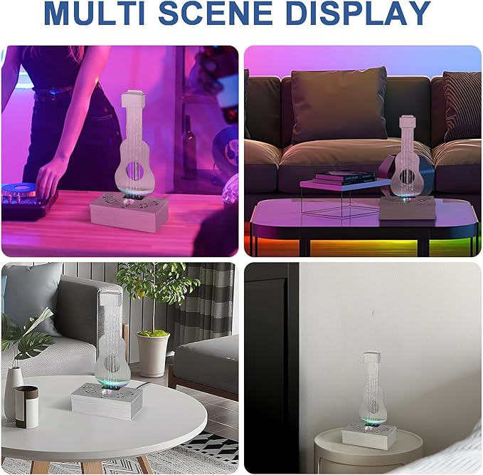 Pamopamo Indoor Tabletop Fountain with 3-Color LED Lights, 304 Stainless Steel Guitar-Shaped Desktop Meditation Waterfall for Home & Office Décor, Relaxing Water Feature Air-Purifying Gift