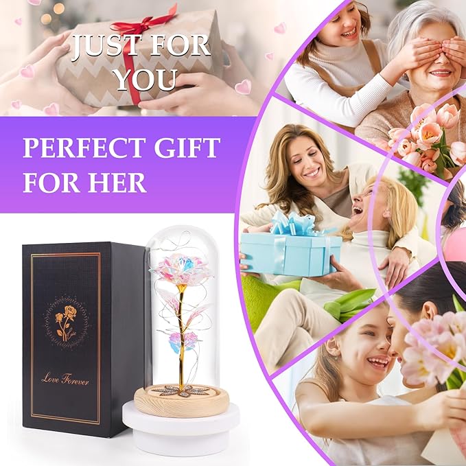 Beferr Mothers Day Rose Gifts for Mom Galaxy Glass Rose Preserved Forever Roses for Delivery Light Up Flowers in Glass Dome Anniversary Birthday Gifts for Women Grandma Wife Her Daughter Girlfriend
