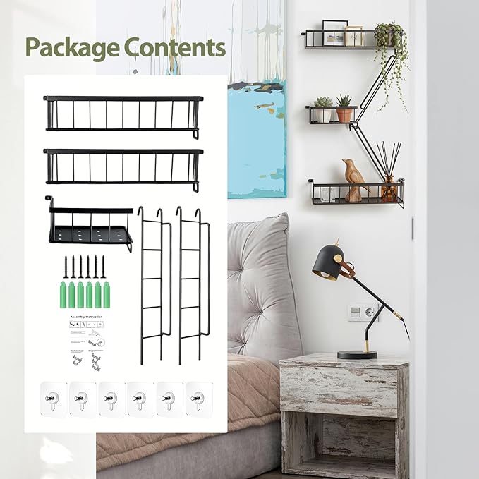 SweetSage Fire Escape Wall Shelf, Modern City Corner Wall Decorative Action Figure Metal Display with Mini Shelf, Black 2.5 Tier