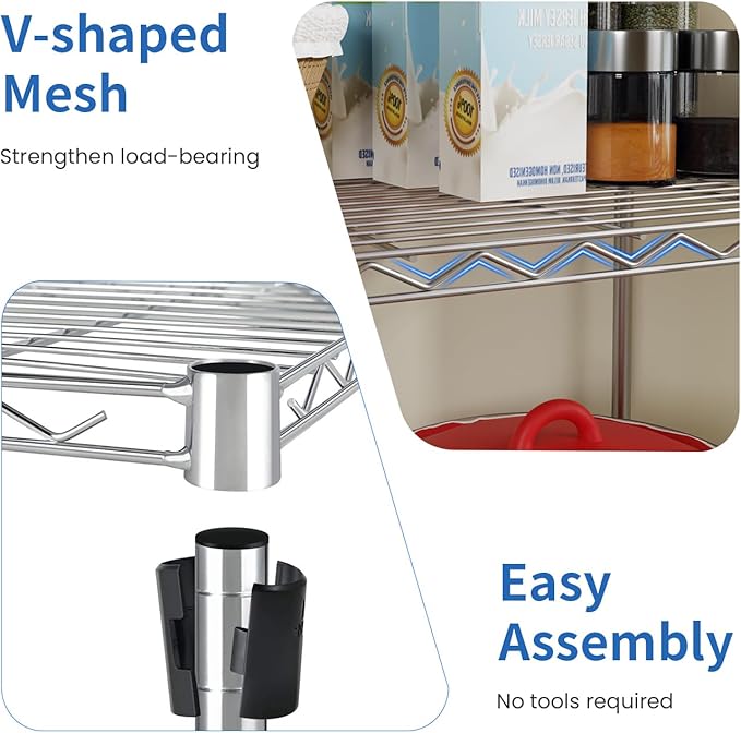 PayLessHere | 5-Tier Wire Shelf | 24"x14"x60" | Chrome | Adjustable Racks | Heavy-Duty Storage Shelves, Holds Upto 750 lbs | Rust-Resistant, No-Tool Assembly | for Home, Garage Shelving