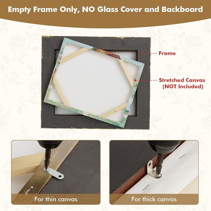 18x24 Plein Air Frame for Handmade Stretched Canvas Paintings, DIY Solid Wood Old-fashioned Gallery Wall Art Frame for Home Office Bedroom Entryway Decor, No Glass & Backing (Green Gold)