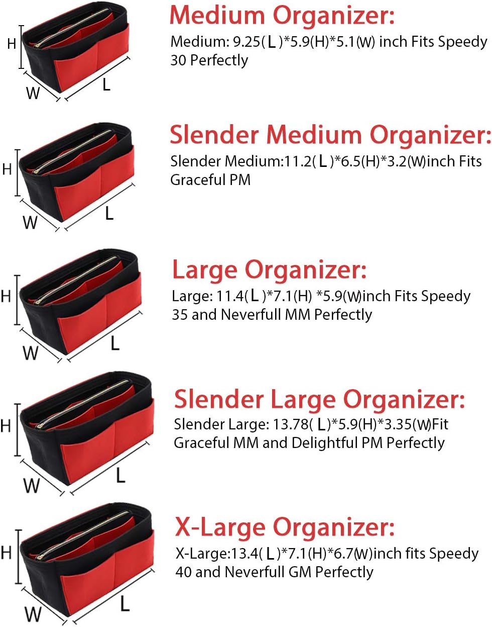 LEXSION Felt Purse Bag Organizer Insert with zipper Bag Tote Shaper Fit Speedy Neverful PM MM