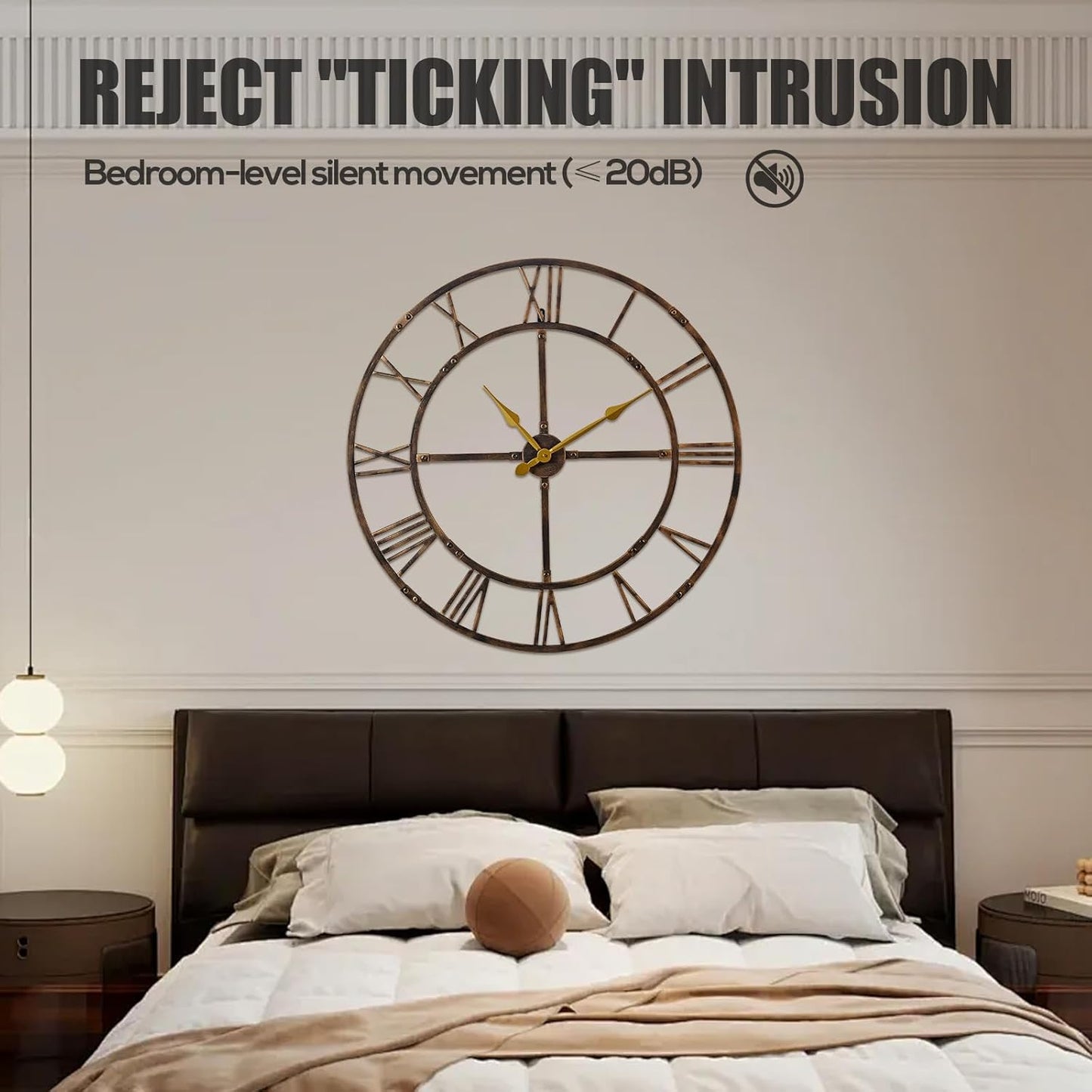 Large Wall Clock for Living Room Decor – 32 Inch Silent Non-Ticking Modern Farmhouse Wall Clock, Oversized Decorative Metal Roman Numeral Clock, Bronze