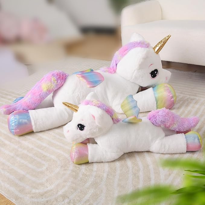 FFxiong 24 Inch Big Unicorn Stuffed Animal Plush Toy Pillow, Cute Soft Giant Unicorn with Rainbow Wings Large Doll, Gift for Children Girls Boys Kids Valentine Birthday Christmas