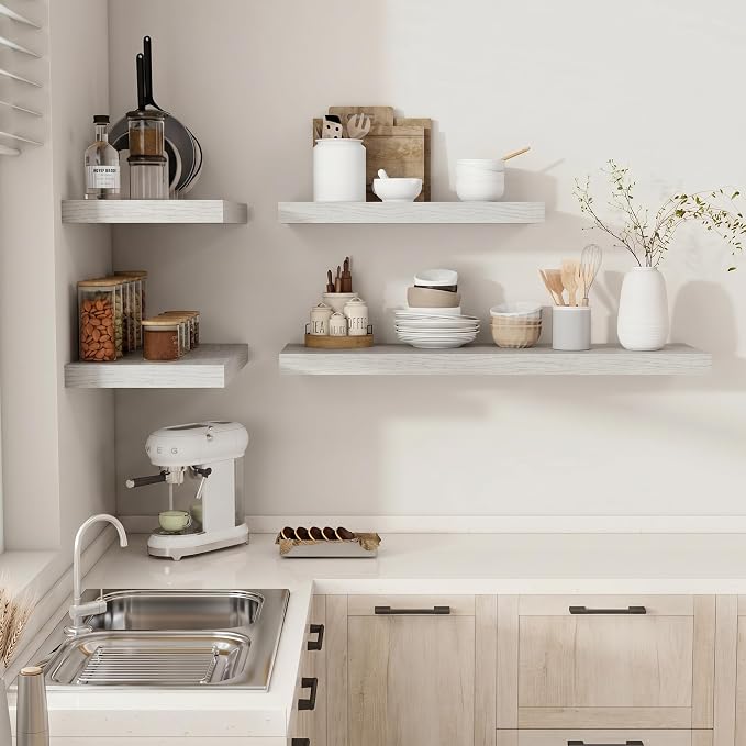 Vivelove 12 Deep Floating Shelves for Wall, 12x12 Inch Shelves for Room Wall Mounted, 2" Thick Floating Shelf for Living Room Bedroom Bathroom Kitchen Laundry Room, Set of 2 White Birch