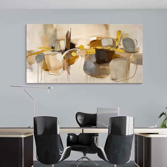HGUAOA Abstract Wall Art for Living Room - Large Yellow and Orange Geometric Artwork - Modern Paintings for Office Decor - Contemporary Big Wall Decor for Home or Office 24×48IN