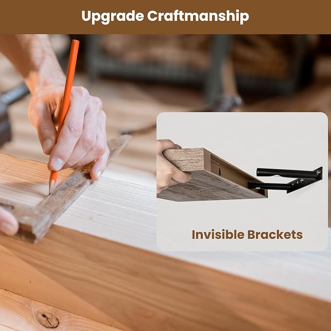 Axeman 24Inch Floating Shelves for Wall, 2 Pack Shelves for Bedroom, Bathroom, Kitchen, Hanging Wall Mounted Rustic Wood Shelf with Invisible Brackets for Books Decor, Grey