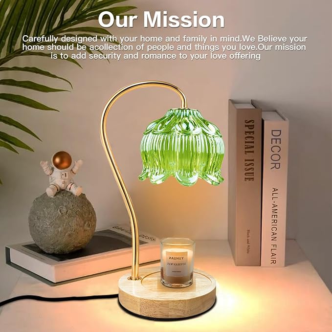 SupBri Dimmable Flower Candle Warmer Lamp, Green Candle Warmer with Timer & 4Bulbs, Birthday Chirstmas Gifts for Women Mom, Unique Home Decor for Bedroom Fits All Jar Candle