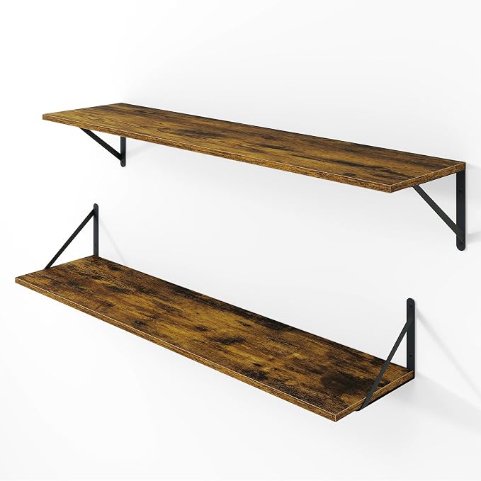 Vivelove Deep Floating Shelves for Wall, 36W x 8D Wood Wall Shelves Set of 2, Wide Floating Bookshelf for Living Room, Kitchen, Office, Bedroom and Decor Storage, with Metal Bracket - Rustic Brown