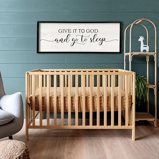 Give It To God And Go To Sleep Wall Decor 40"X15" Master Bedroom Above Bed Sign Christian Rustic Farmhouse Over Bed Large Religious Vintage Wood Framed Horizontal Catholic Wall Hanging Art (Black)