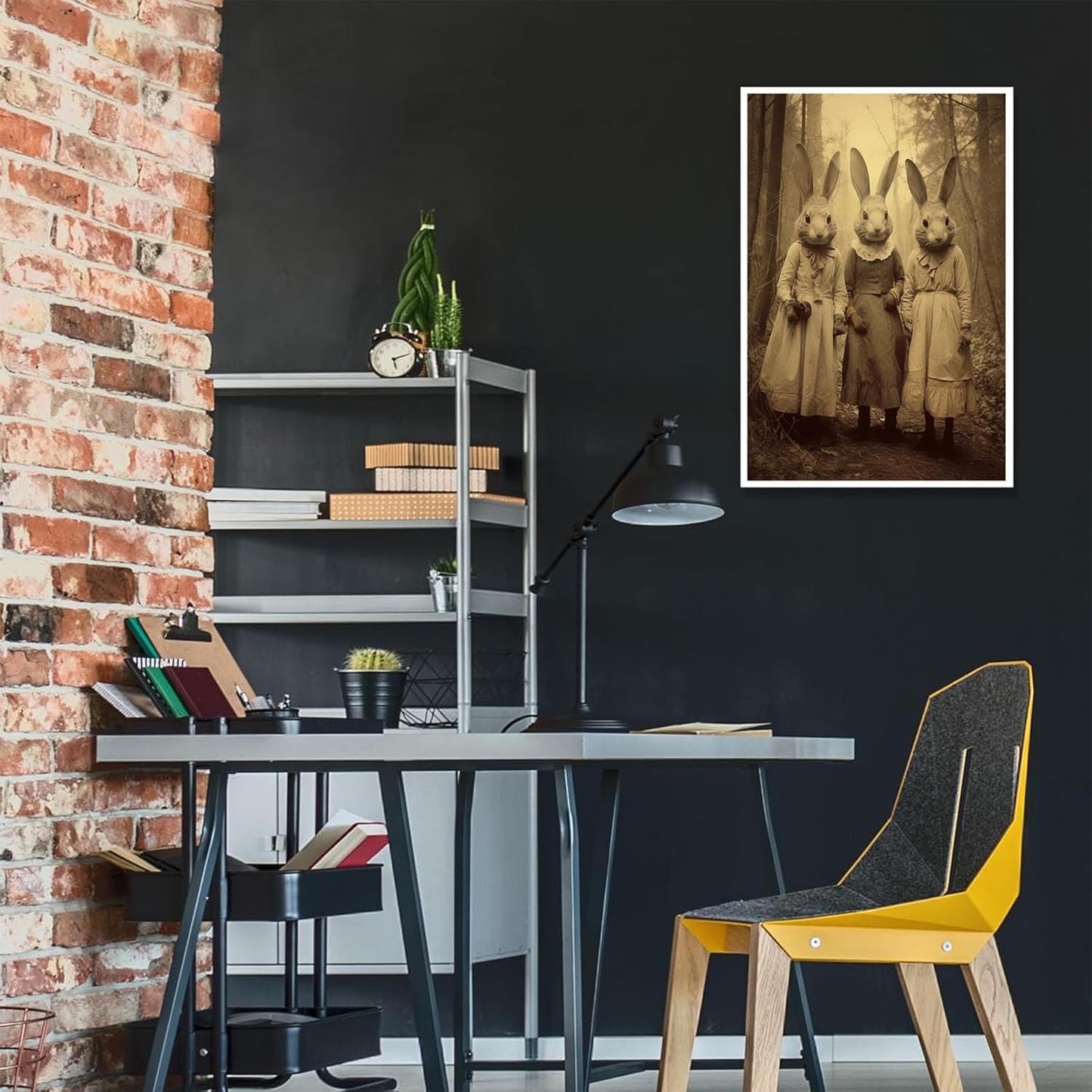 Vintage Horror Spooky Three Rabbits In Occult Forest Spooky Canvas Wall Art Poster Gothic Dark Academia Decorations Room Creepy Print Retro Halloween Wall Decor 24X36inch Unframed