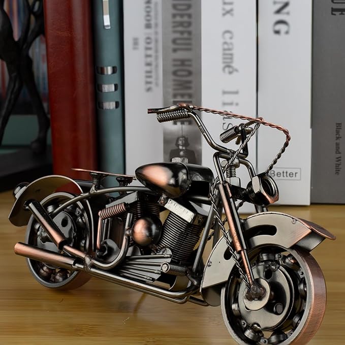 Handmade Vintage Motorcycle Figurine - 10" Scrap Metal Art Sculpture - Motorcycle Gifts for Men & Women, Unique Fathers Day Birthday Gift for Dad Husband Bikers - Man Cave, Office & Home Decor