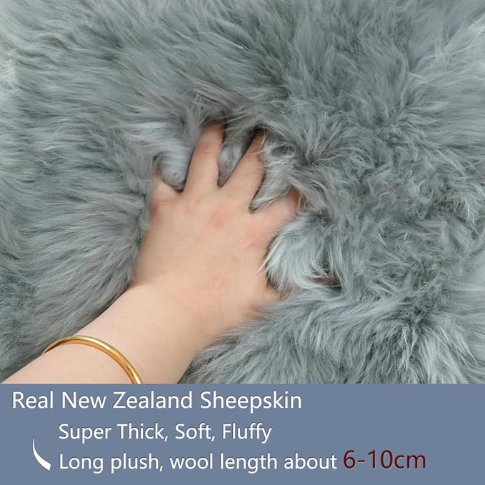 Woolous Gray Sheepskin Rug 4x6 ft Genuine New Zealand Quad Pelt Area Rug | Natural real sheep skin rug, soft fluffy fur carpet for nursery decor, bedroom, living room floor, large 4 pelt sheepskin rug