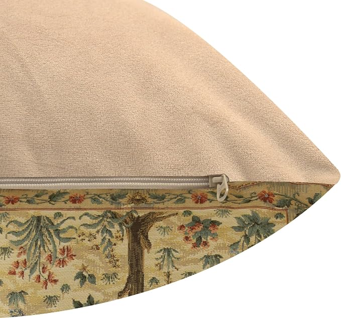 Charlotte Home Furnishings Inc Tapestry Tree of Life Throw Pillow Covers 18x18, European 100% Cotton Jacquard Woven Fabric, Boho & Vintage Inspired Decorative Cushion for Living Room and Sofa