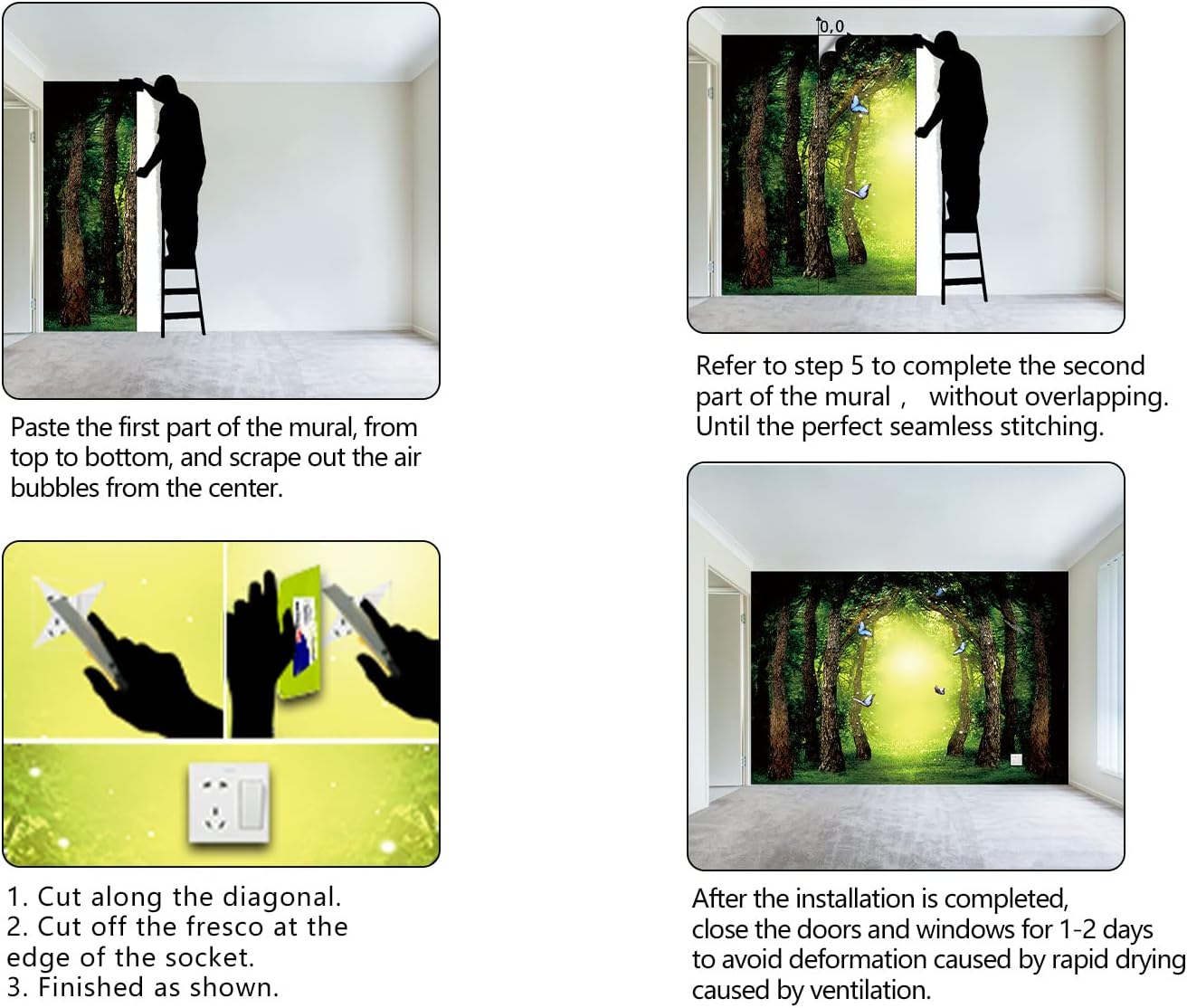 Classy Dream Butterfly Forest Tree Wallpaper for Bedroom Jungle Woodland Wall Mural Living Room Large Woods Adhesive Fabric decorr - 91"x65"(Not Peel and Stick)